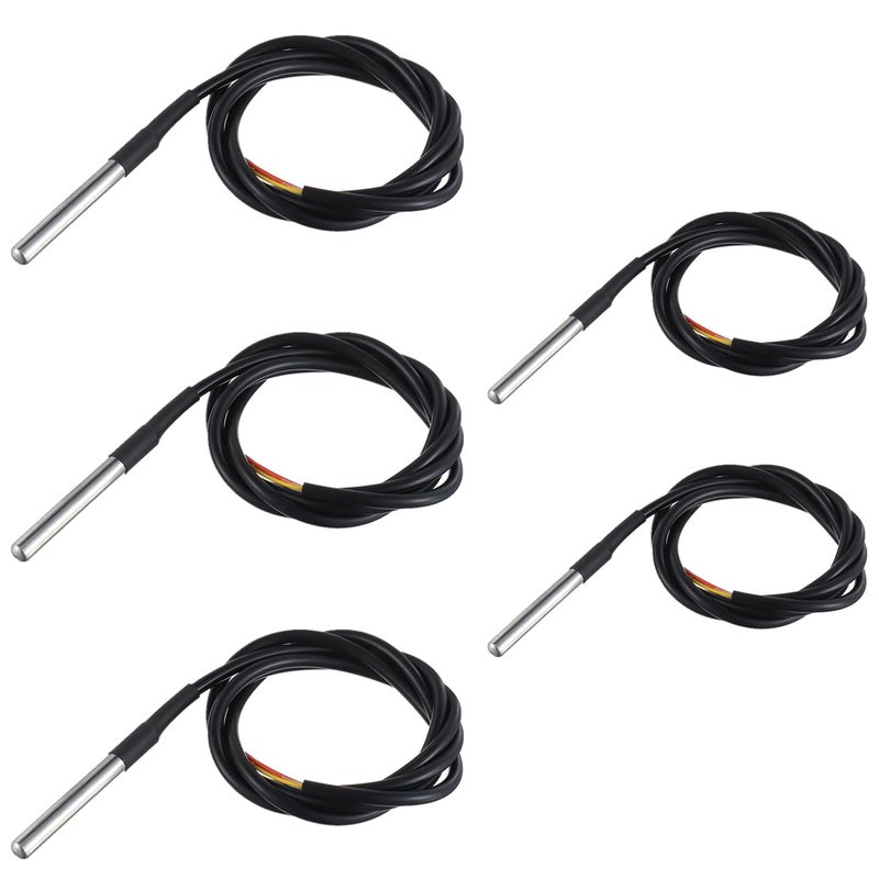 DS18B20 1M Temperature Sensor Temperature Probe Stainless Steel Package Waterproof (Pack of 5）